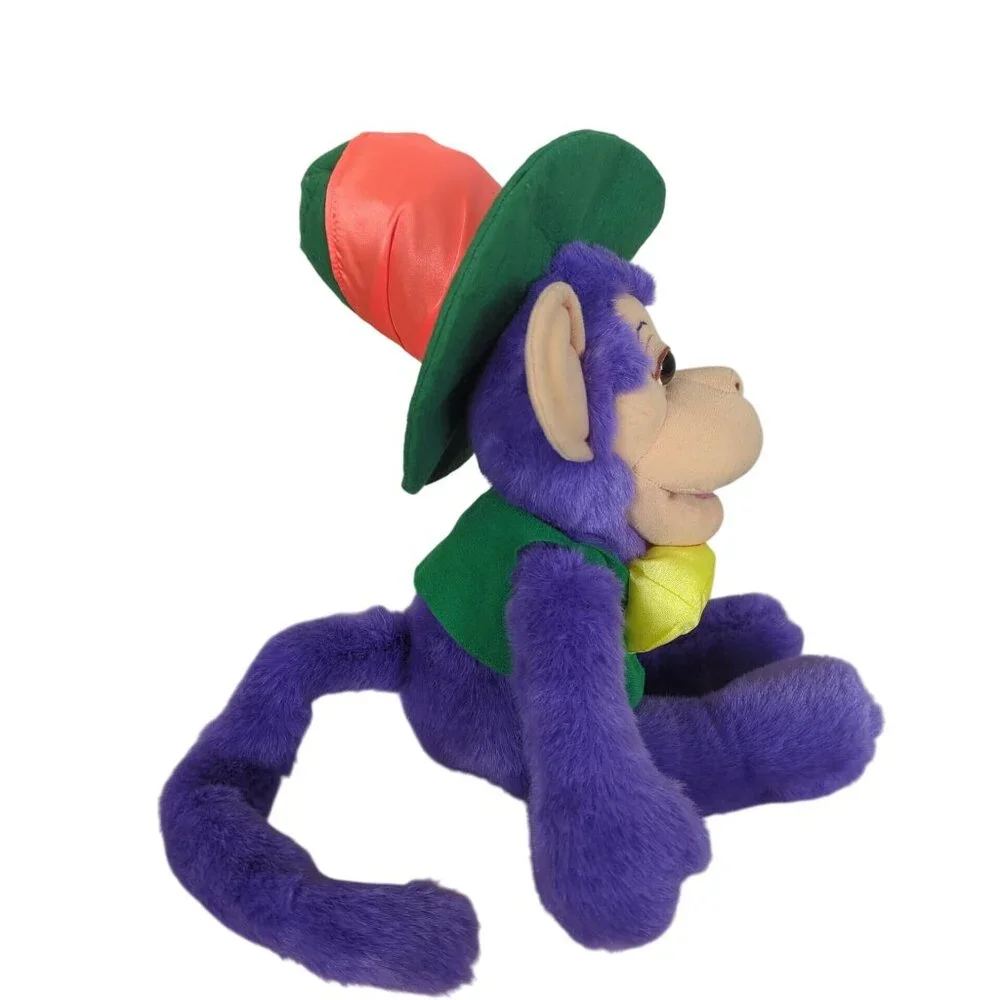 Vintage Wisharoo Park Bestever Plush Purple Monkey with Hat and Bow 1998 PBS